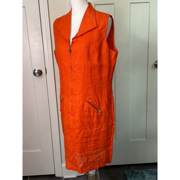 NY sake 100% linen sleeveless shift  3/4 zip zip pockets midi womens size 14 - Picture 11 of 11